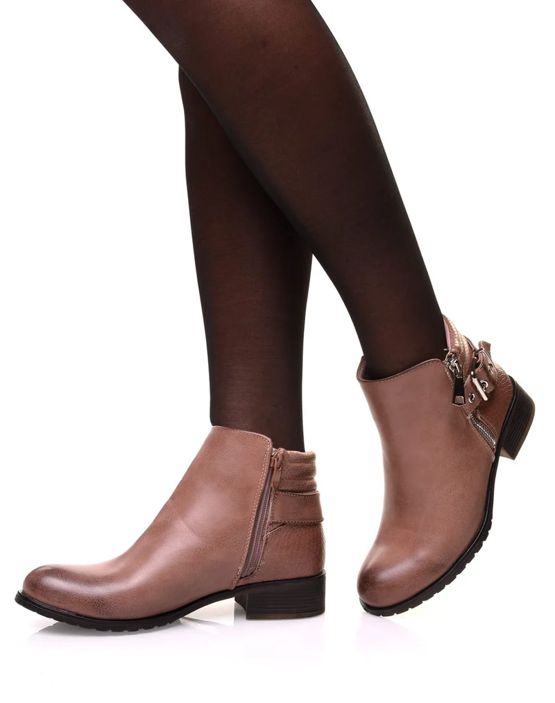 Bottines roses bi matières à motifs python
