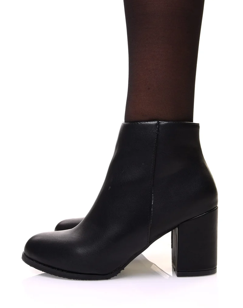 Bottines noires minimalistes à talons mi haut