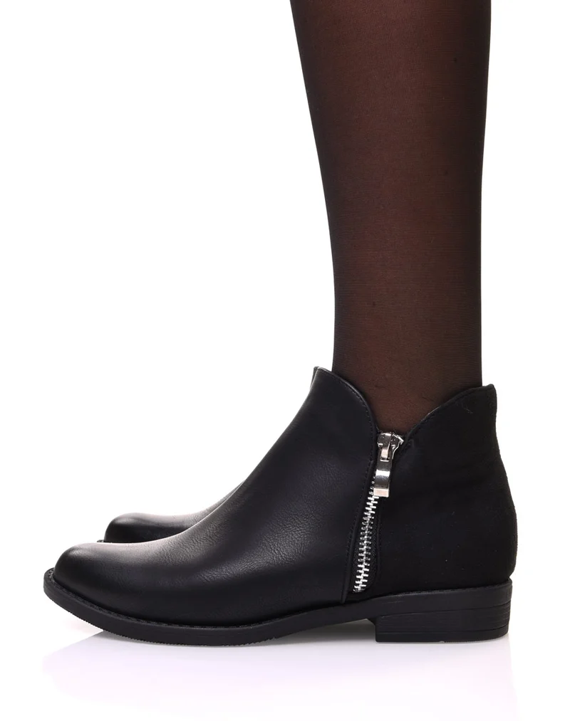 Bottines noires bi matières basses