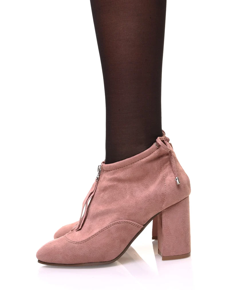 Bottines souples en suédine roses à talons hauts