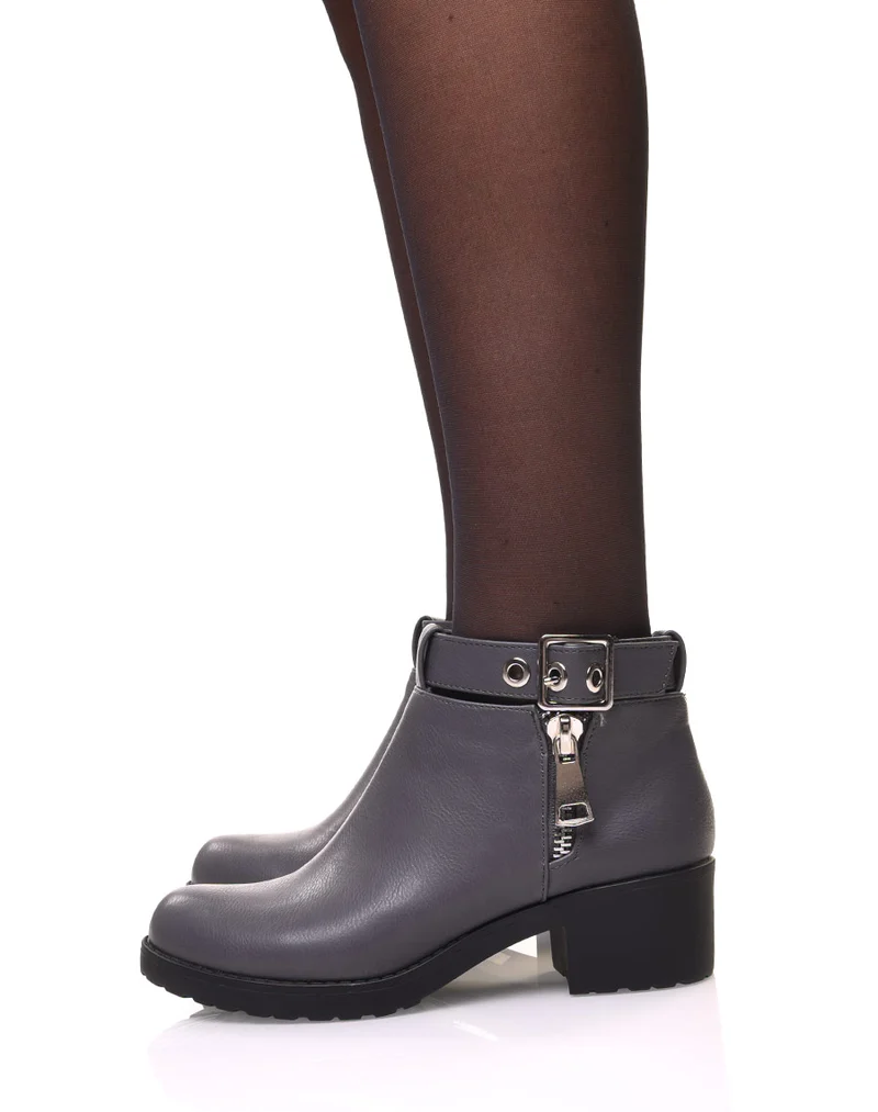 Bottines grises à boucles chevilles