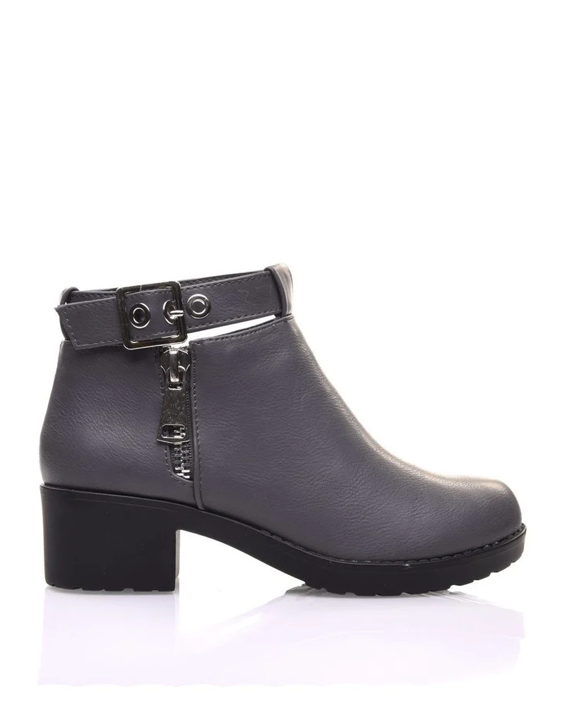 Bottines grises à boucles chevilles