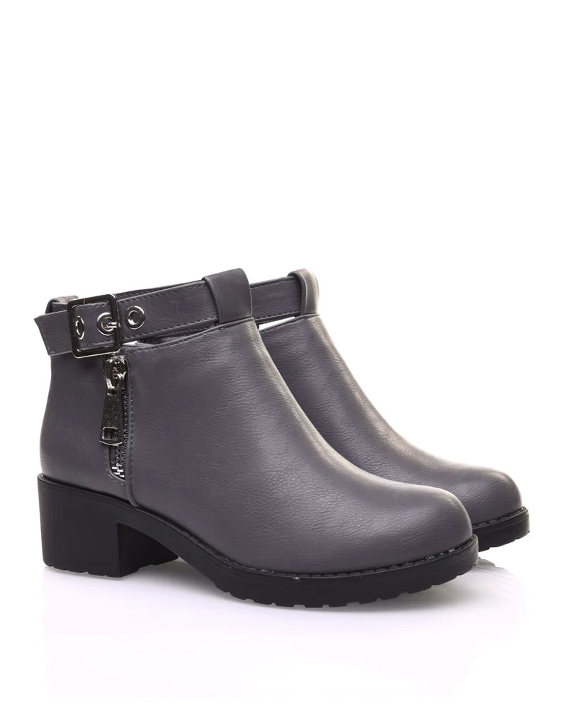 Bottines grises à boucles chevilles