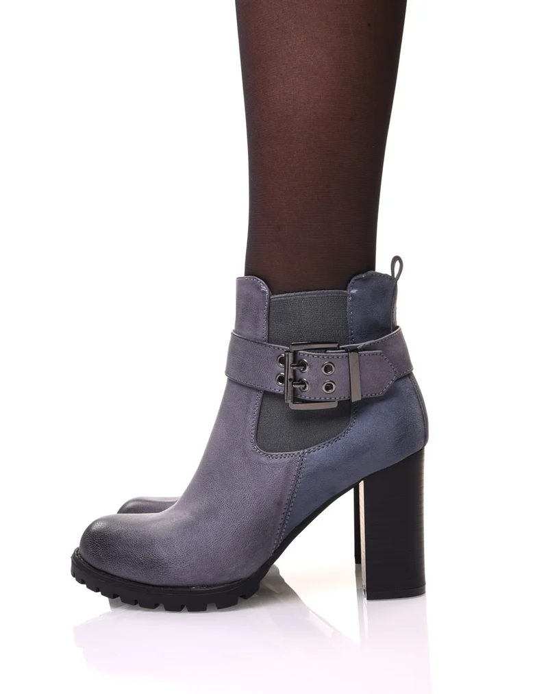 Bottines élastiques bleues à talon