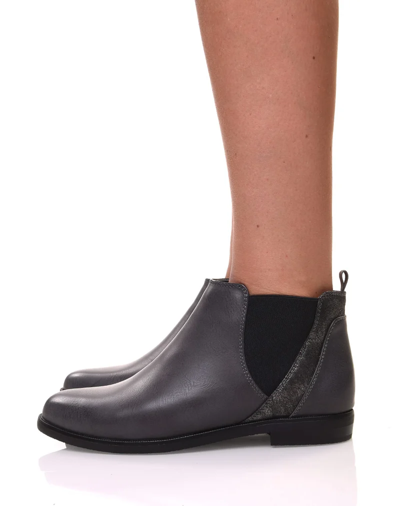 Bottines grises plates métallisées