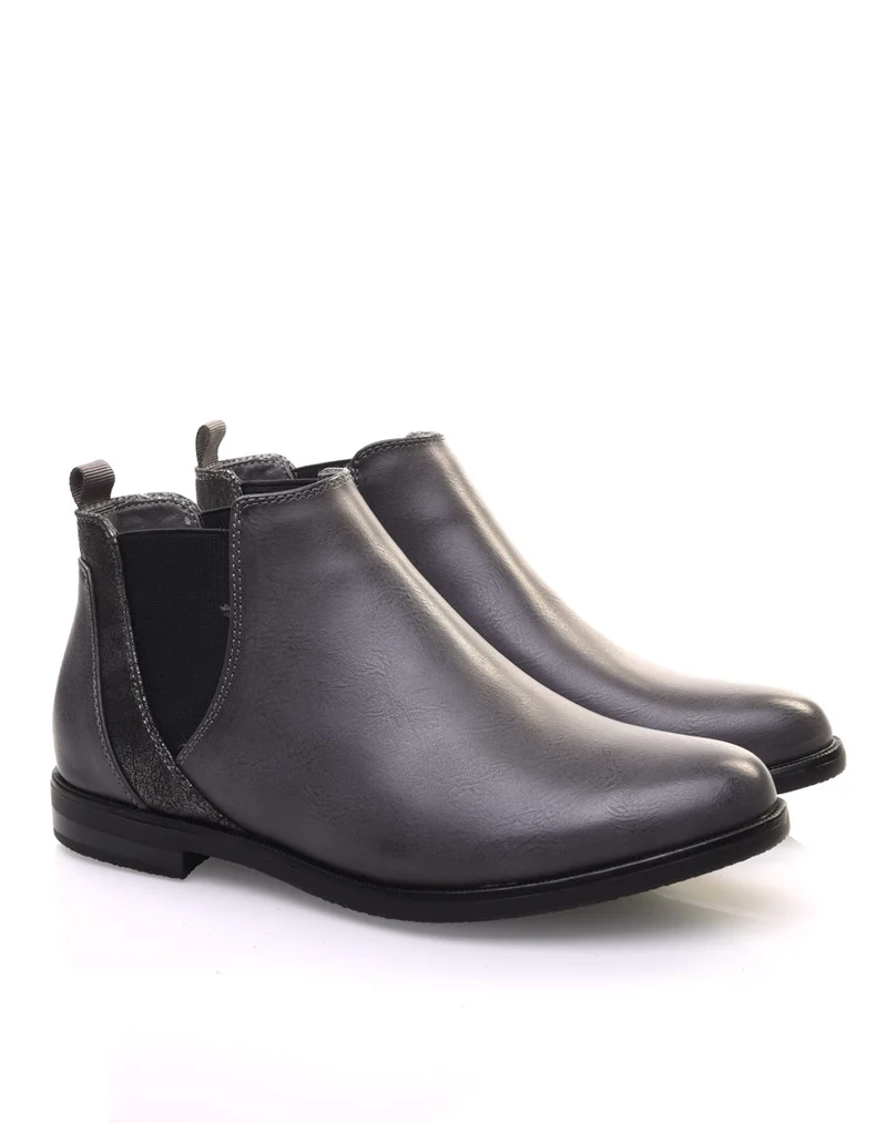 Bottines grises plates métallisées