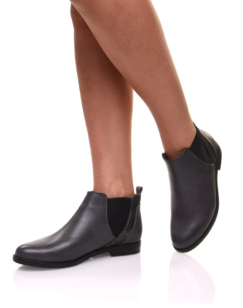 Bottines grises plates métallisées