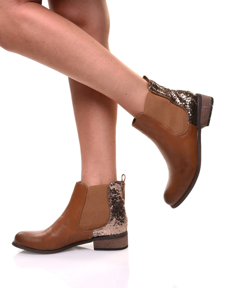 Chelsea boots camel à paillettes