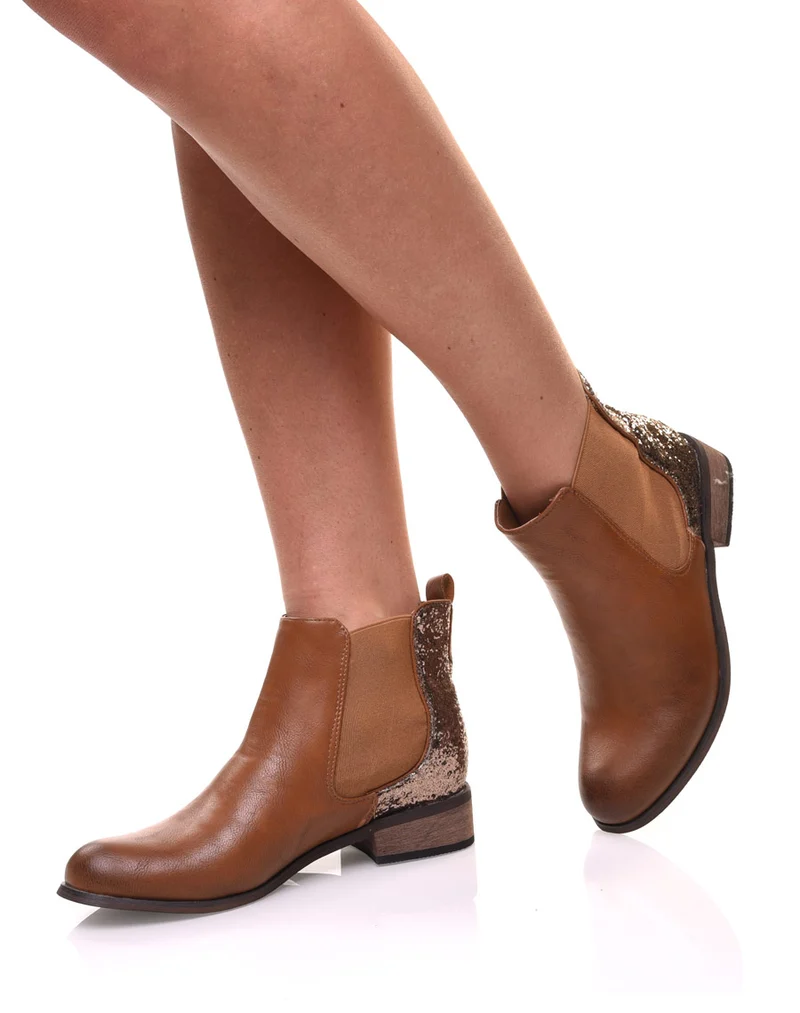 Chelsea boots camel à paillettes