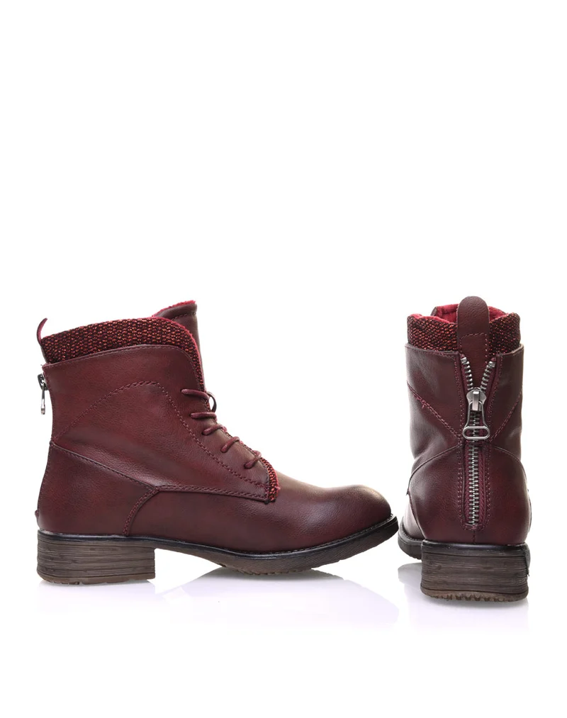 Bottines plates bordeaux à lacets et doublure pailletée