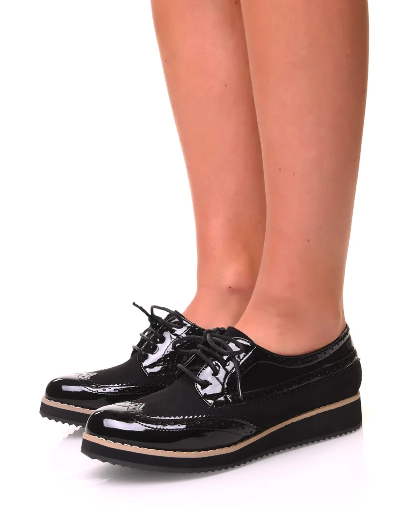 Derbies à lacets bi-matières noires