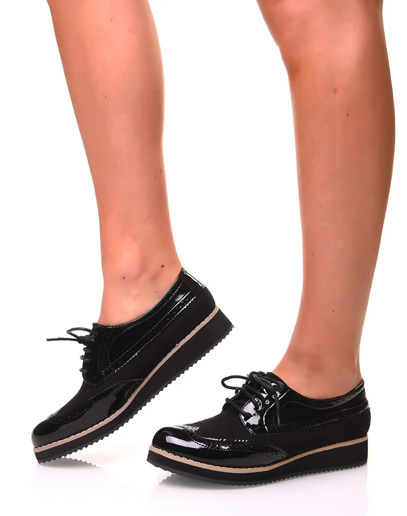 Derbies à lacets bi-matières noires