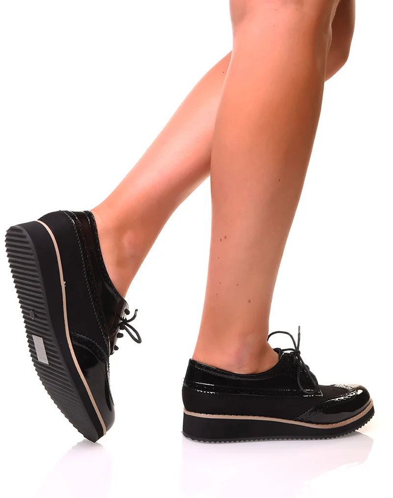 Derbies à lacets bi-matières noires