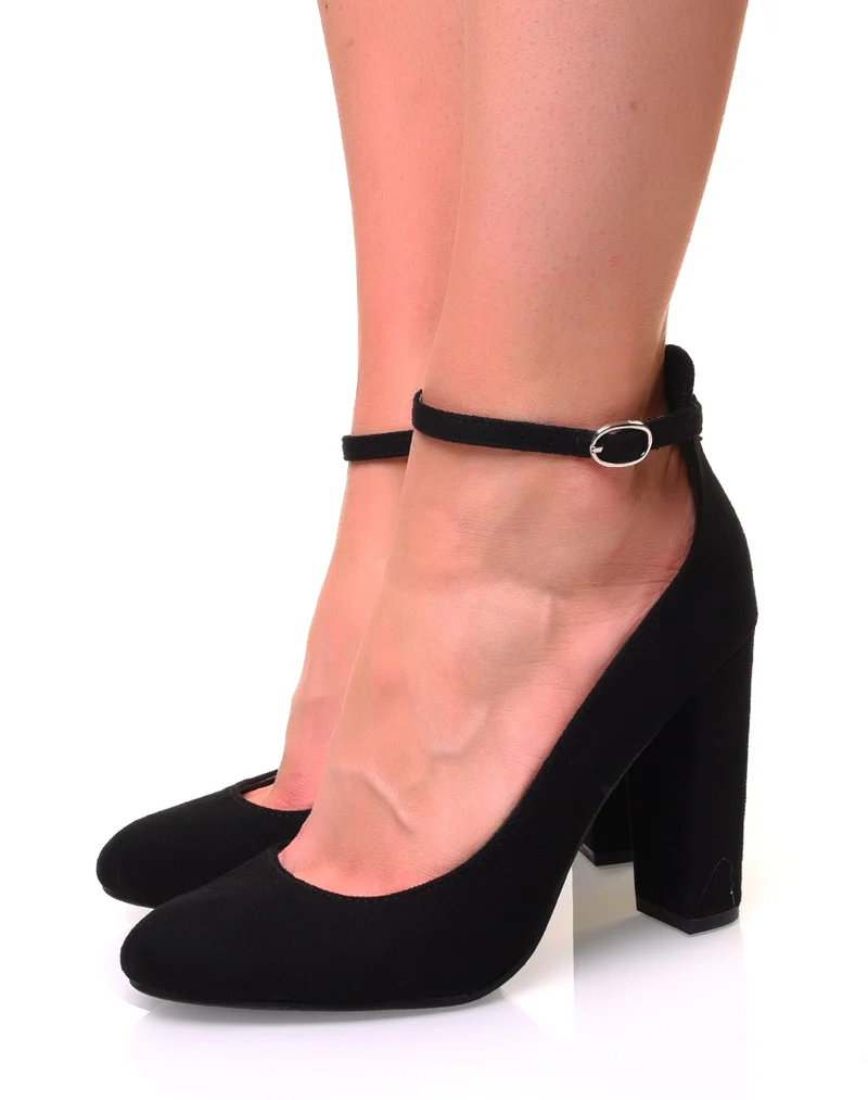 Escarpins en suédine noirs à talons hauts carrés