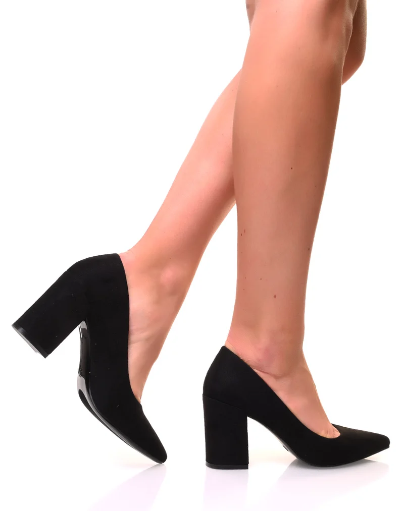 Escarpins en suédine noirs à talons carrés
