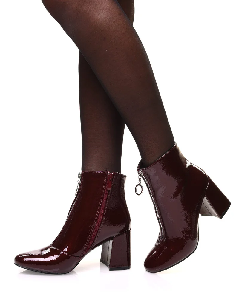 Bottines bordeaux vernies grainées à talon