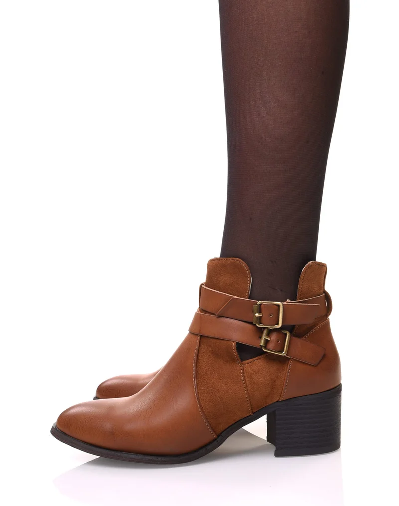 Bottines ajourées camel à talon moyen