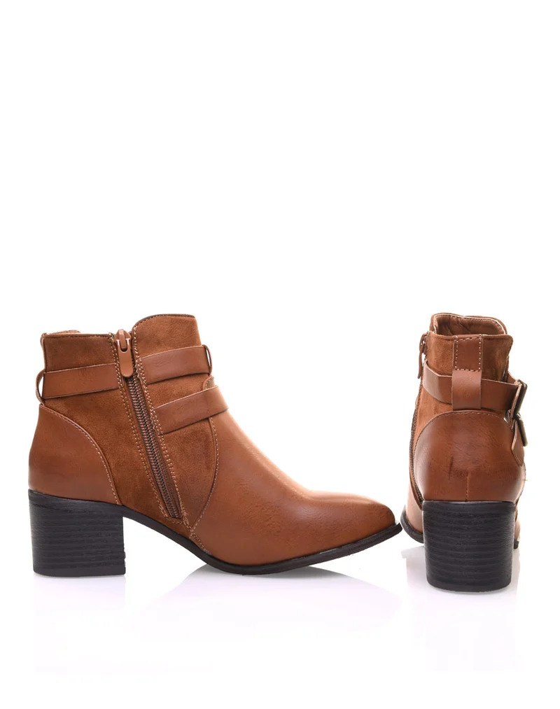 Bottines ajourées camel à talon moyen