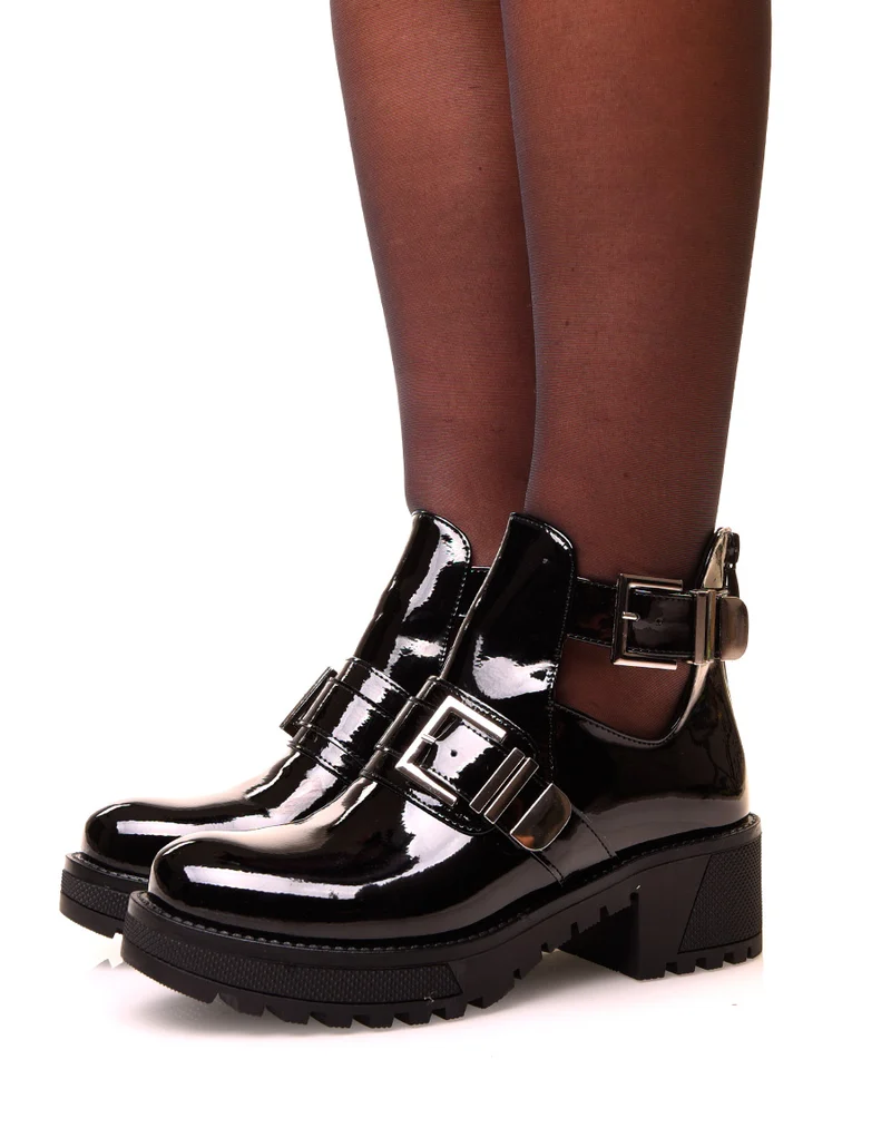 Bottines noires vernies à doubles brides
