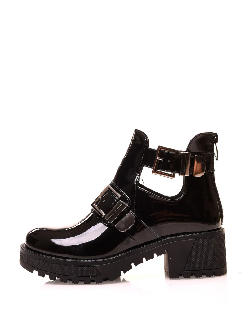 Bottines noires vernies à doubles brides