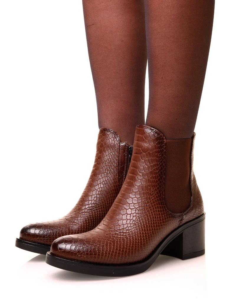 Bottines marrons effet croco