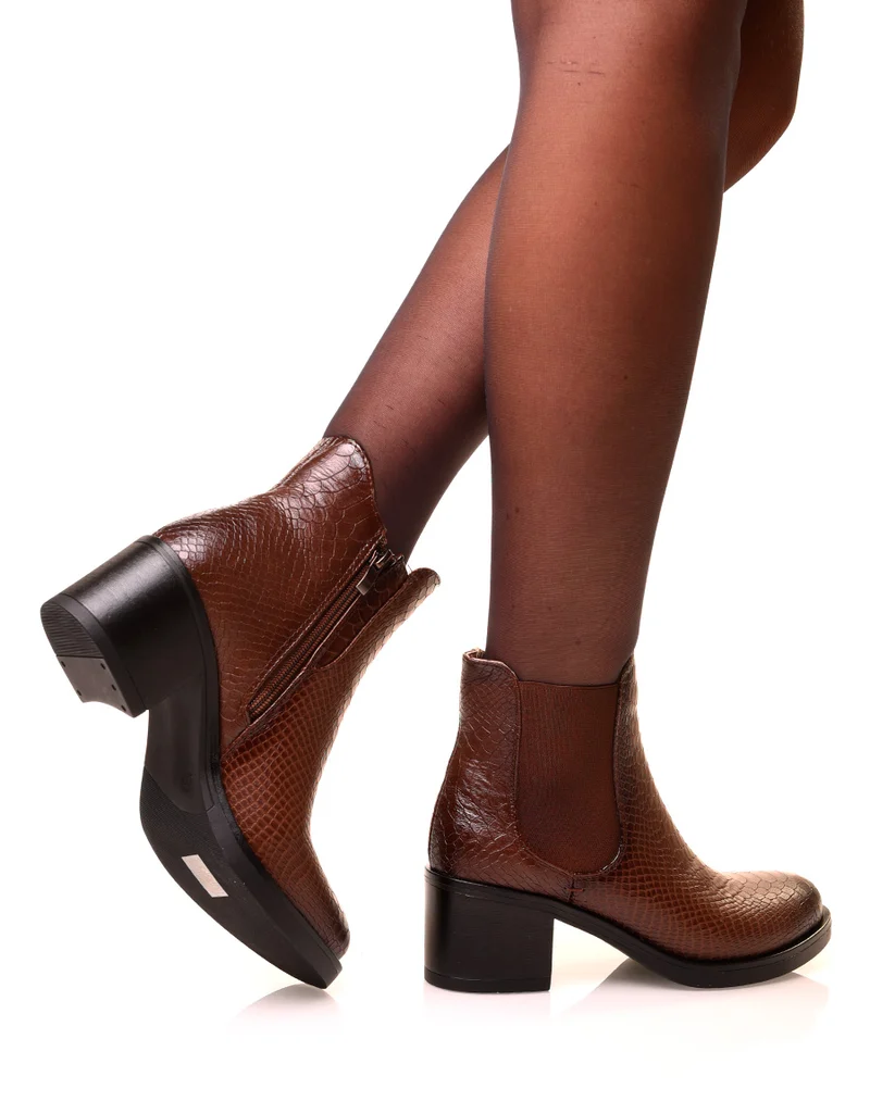 Bottines marrons effet croco