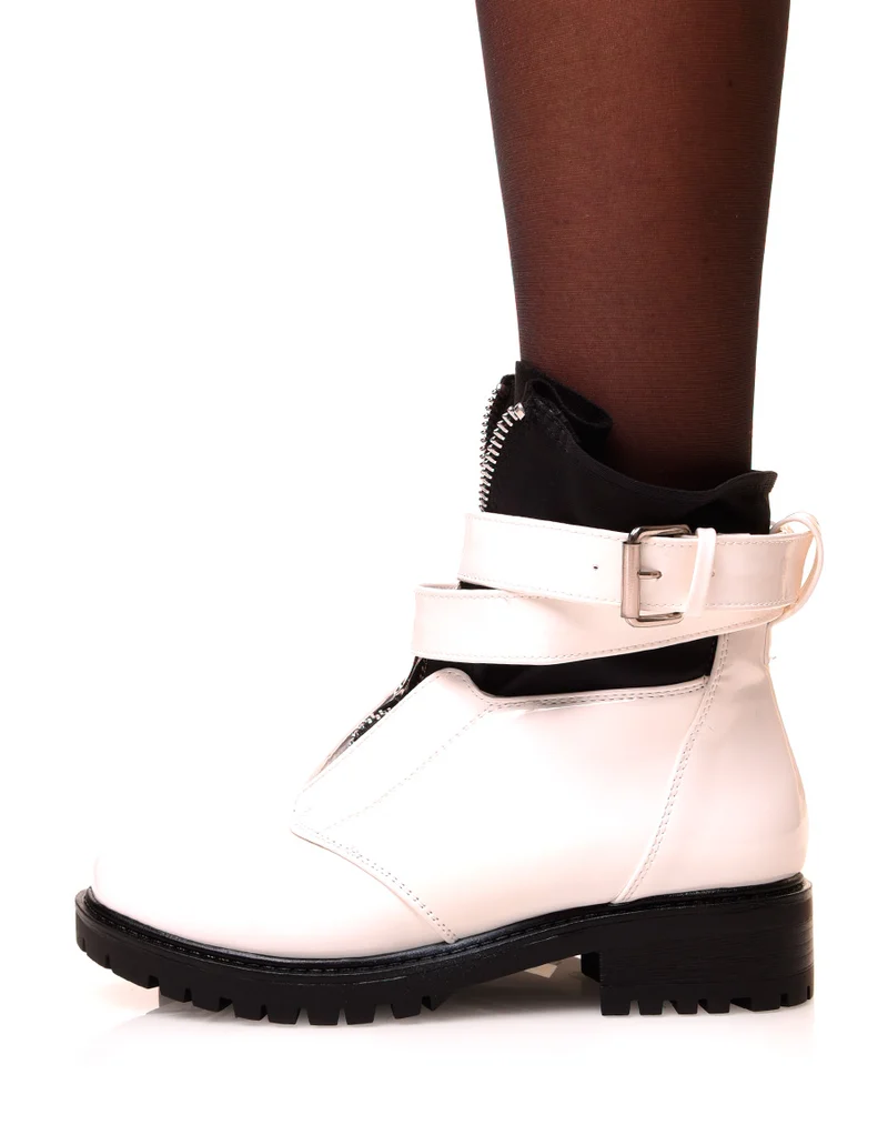 Bottines blanches vernies à zip effet chaussette