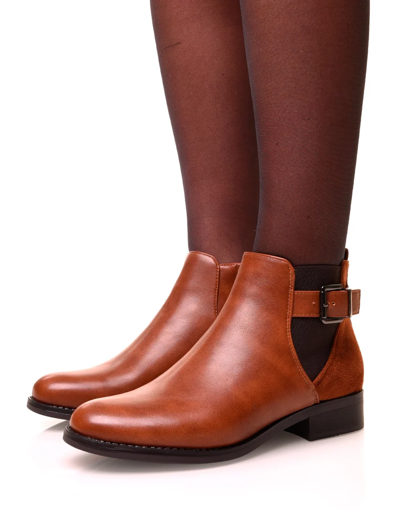 Bottines camel bi-matières