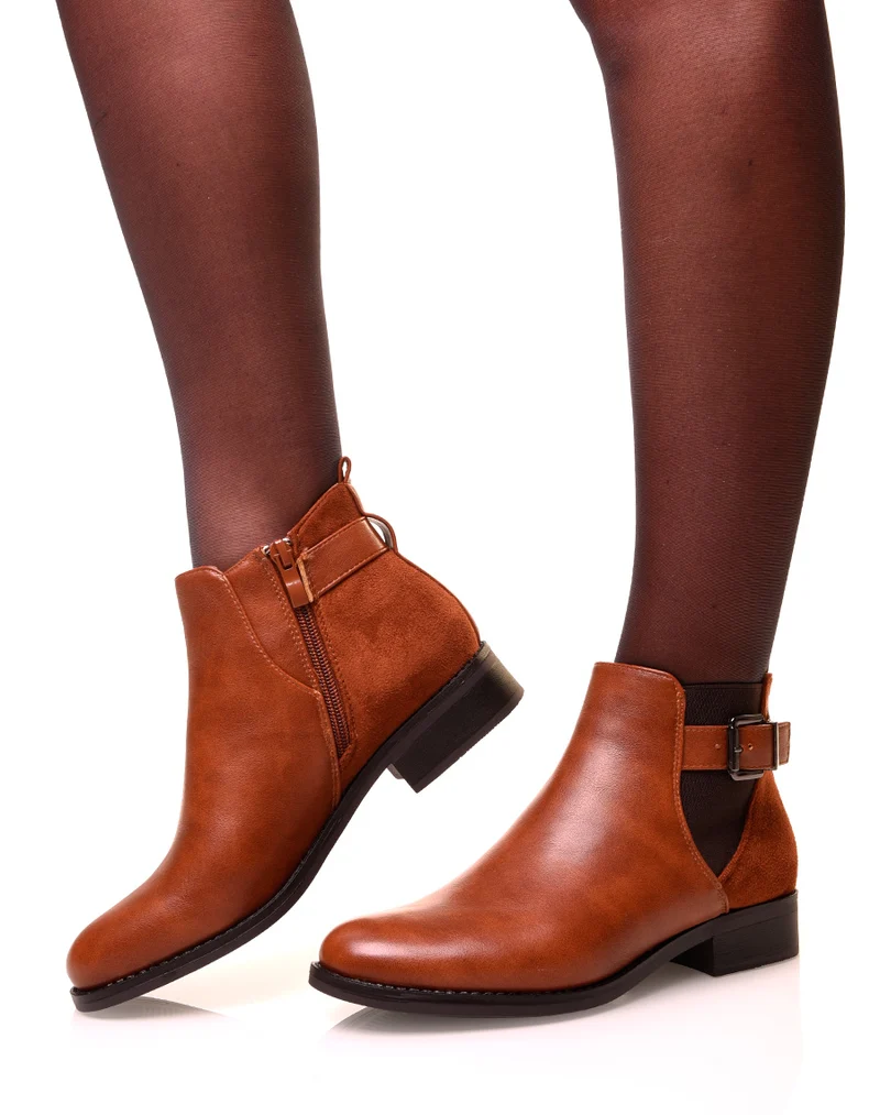Bottines camel bi-matières