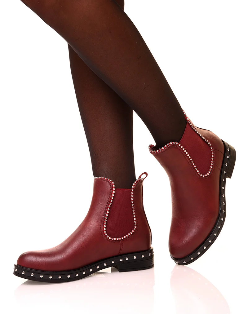 Chelsea boots bordeaux à détails perles