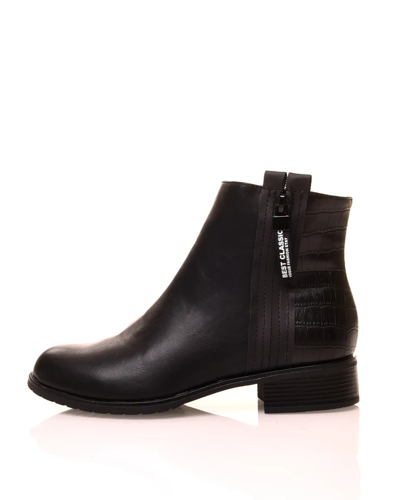 Bottines noir effet croco