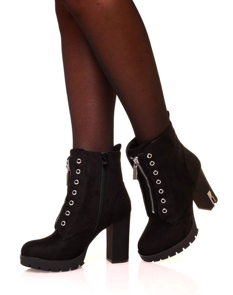 Bottines en suédine noires à talons hauts