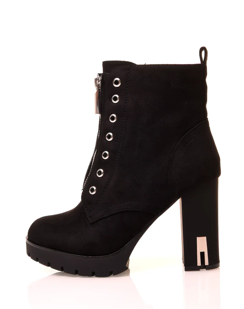 Bottines en suédine noires à talons hauts