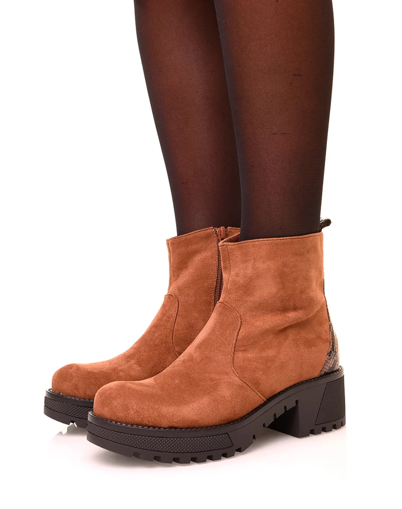 Bottines camelles en suédine à talon épais