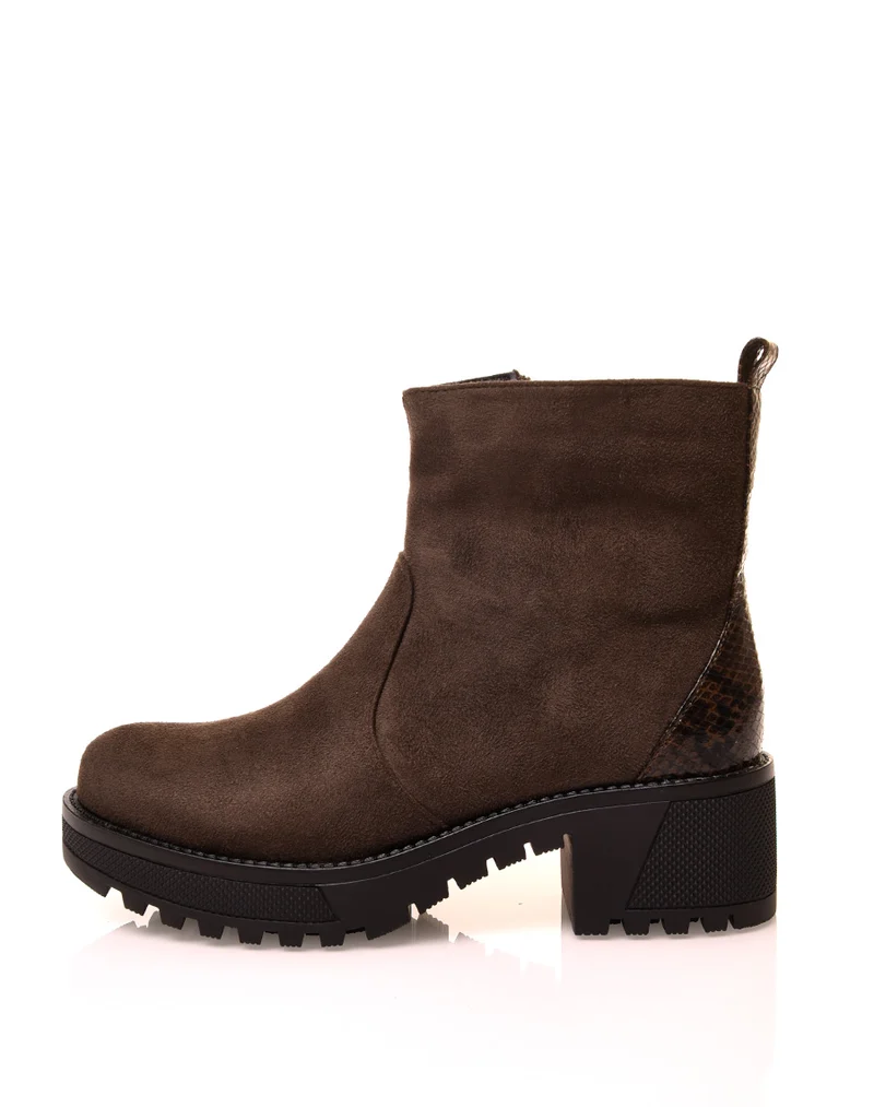 Bottines kaki en suédine à talon épais