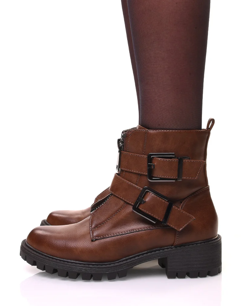 Bottines montantes marrons à fermetures éclaires