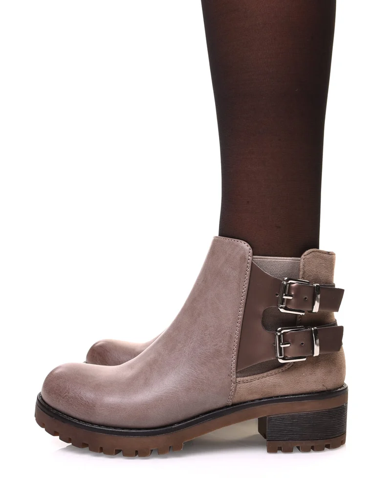 Bottines taupes à semelle crantée