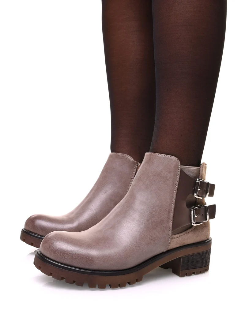 Bottines taupes à semelle crantée