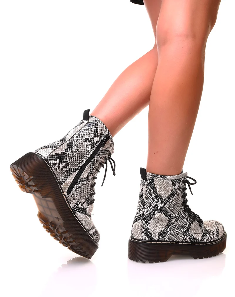 Bottines à plateforme effet peau de serpent