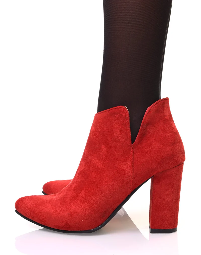 Bottines rouges en suédine à talon
