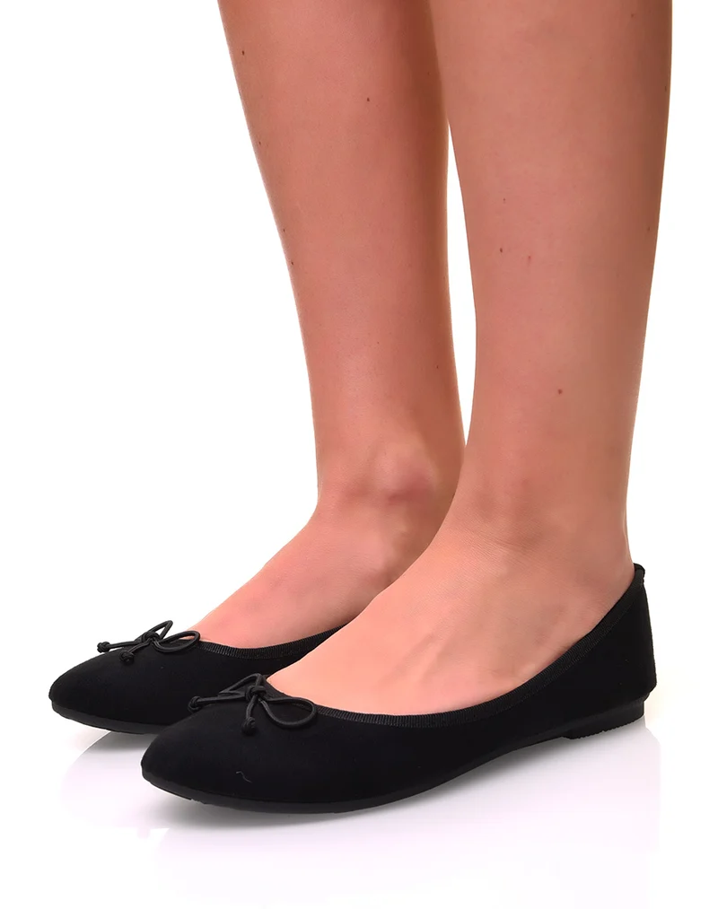 Ballerines noires en suédine à petits noeuds