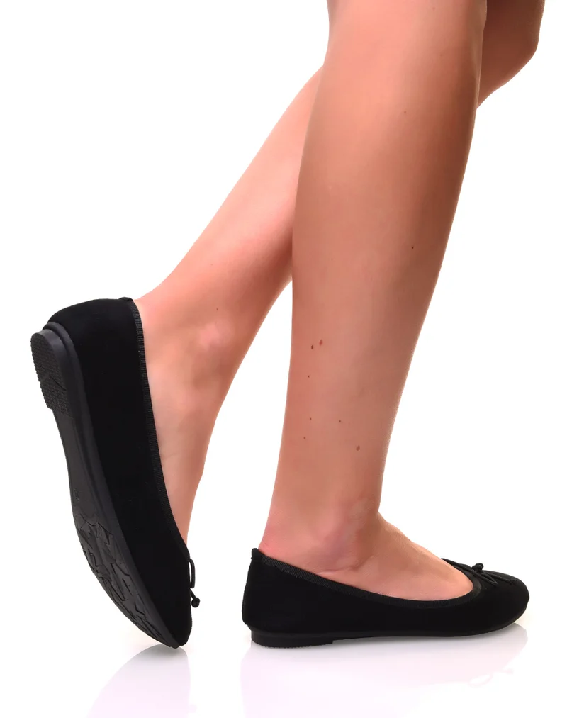 Ballerines noires en suédine à petits noeuds