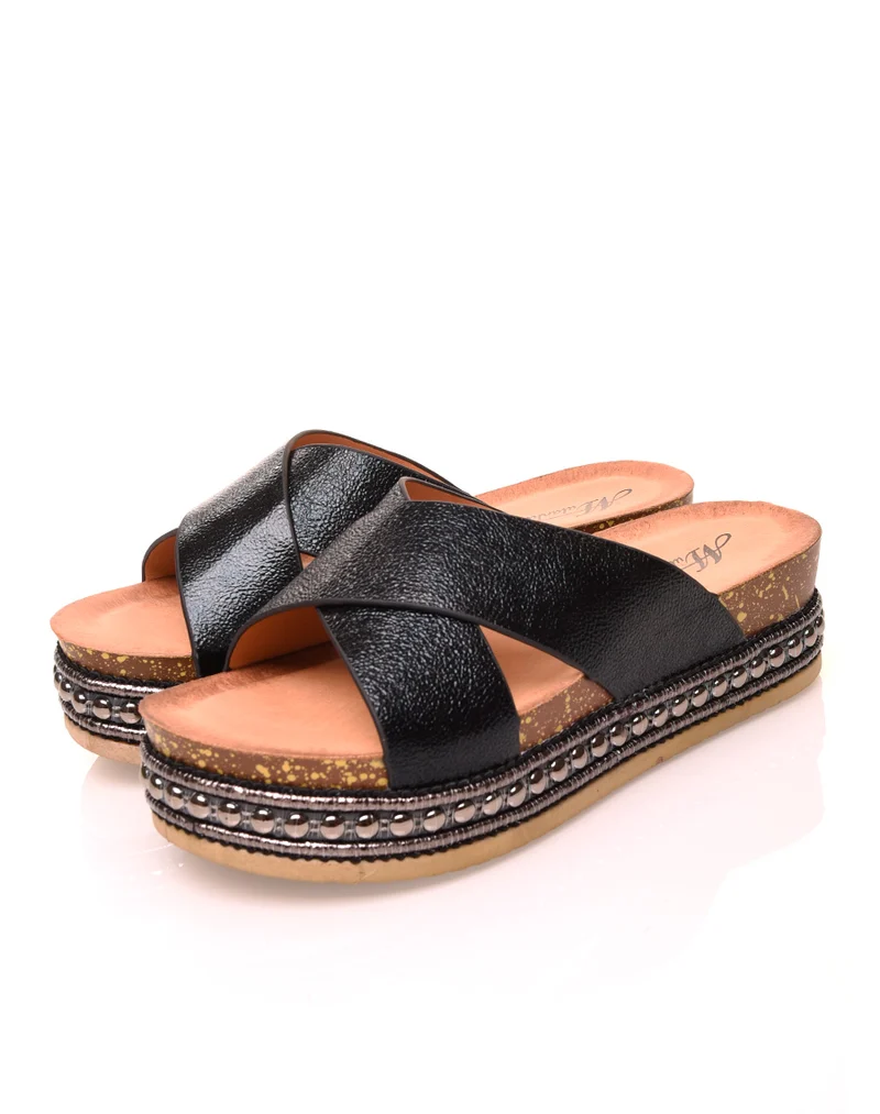 Mules noires à doubles brides