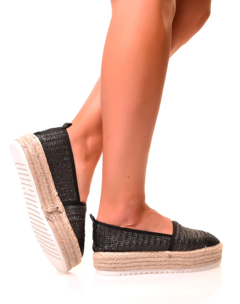 Espadrilles noires compensées à détails paillettés noirs