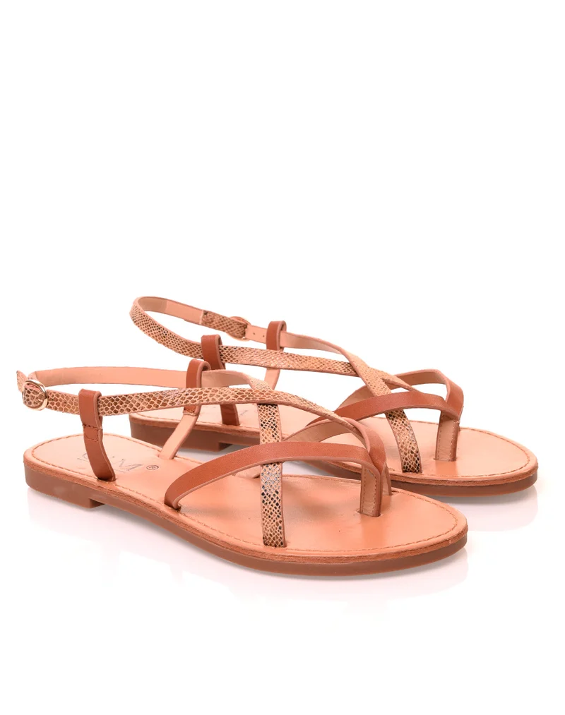 Nu-pieds camel et python à multiples lanières