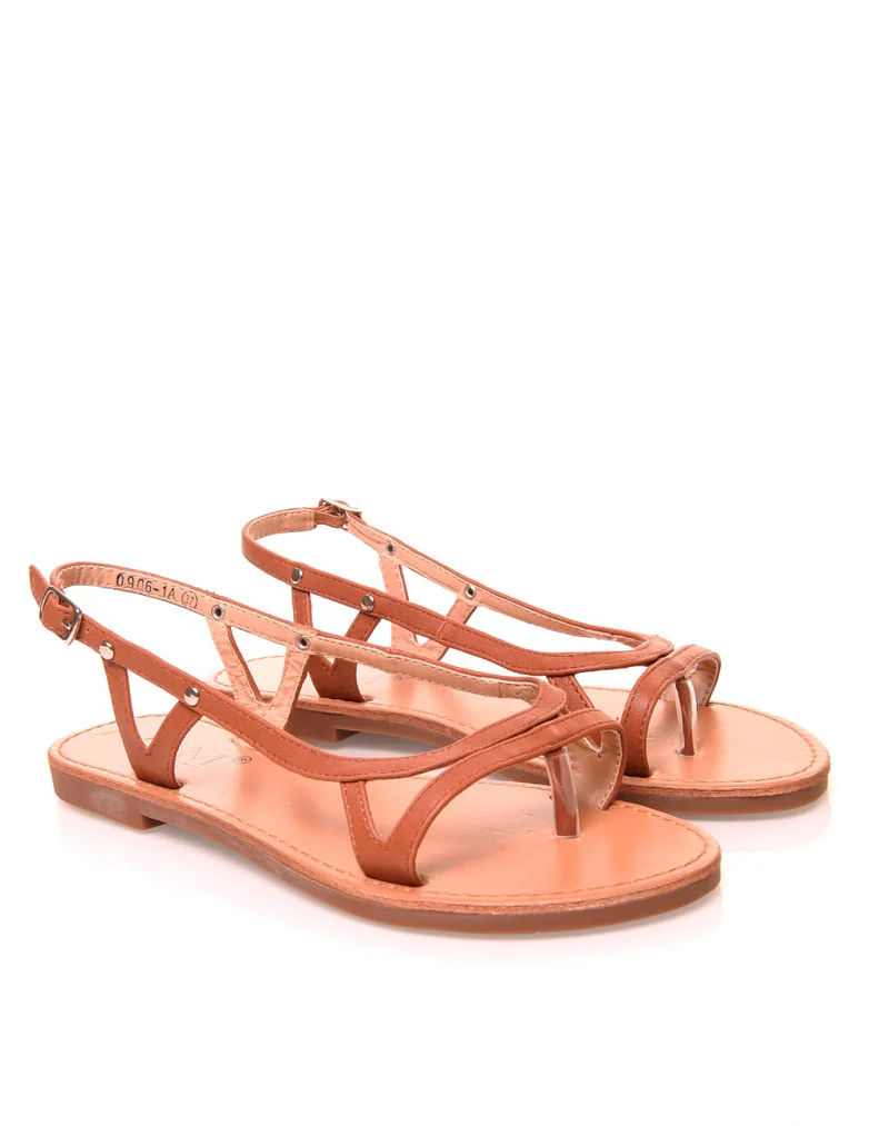 Nu-pieds camel à fines lanières