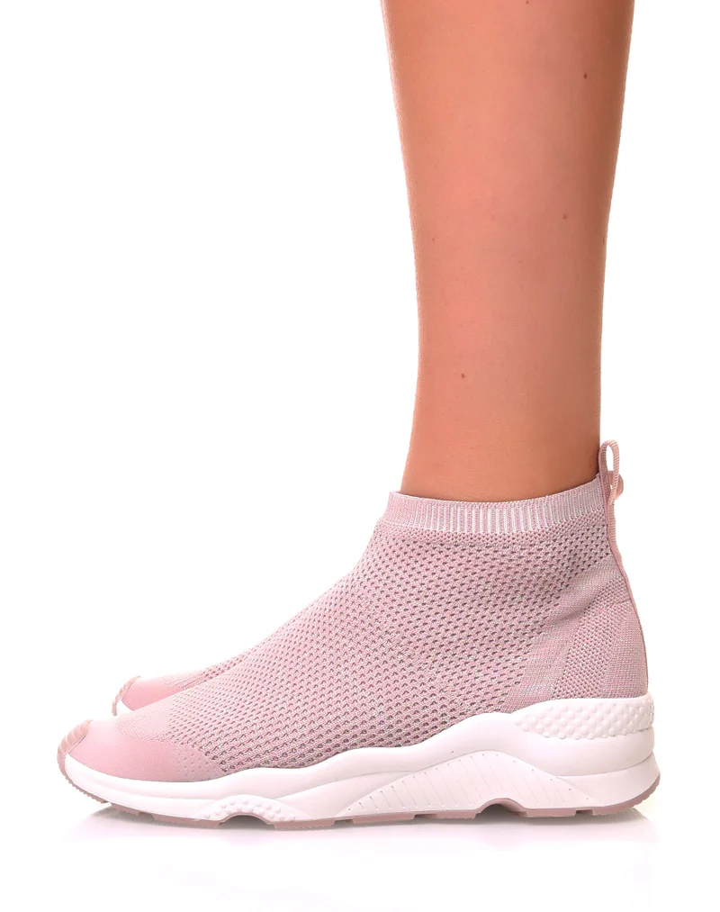 Baskets effet chaussette roses pales pailletées
