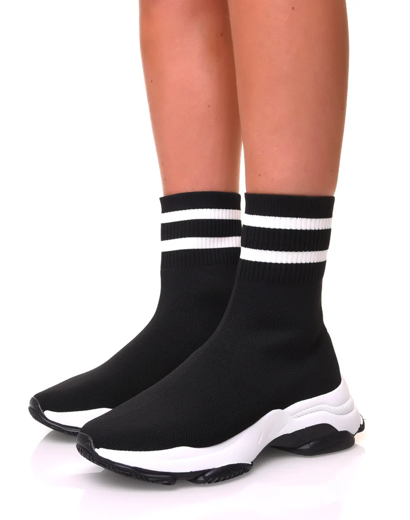 Baskets effet chaussette noires à rayures blanches