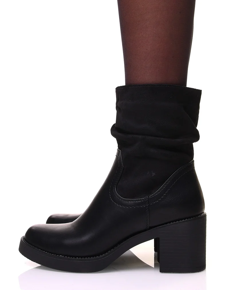Bottines noires à talon bi-matière
