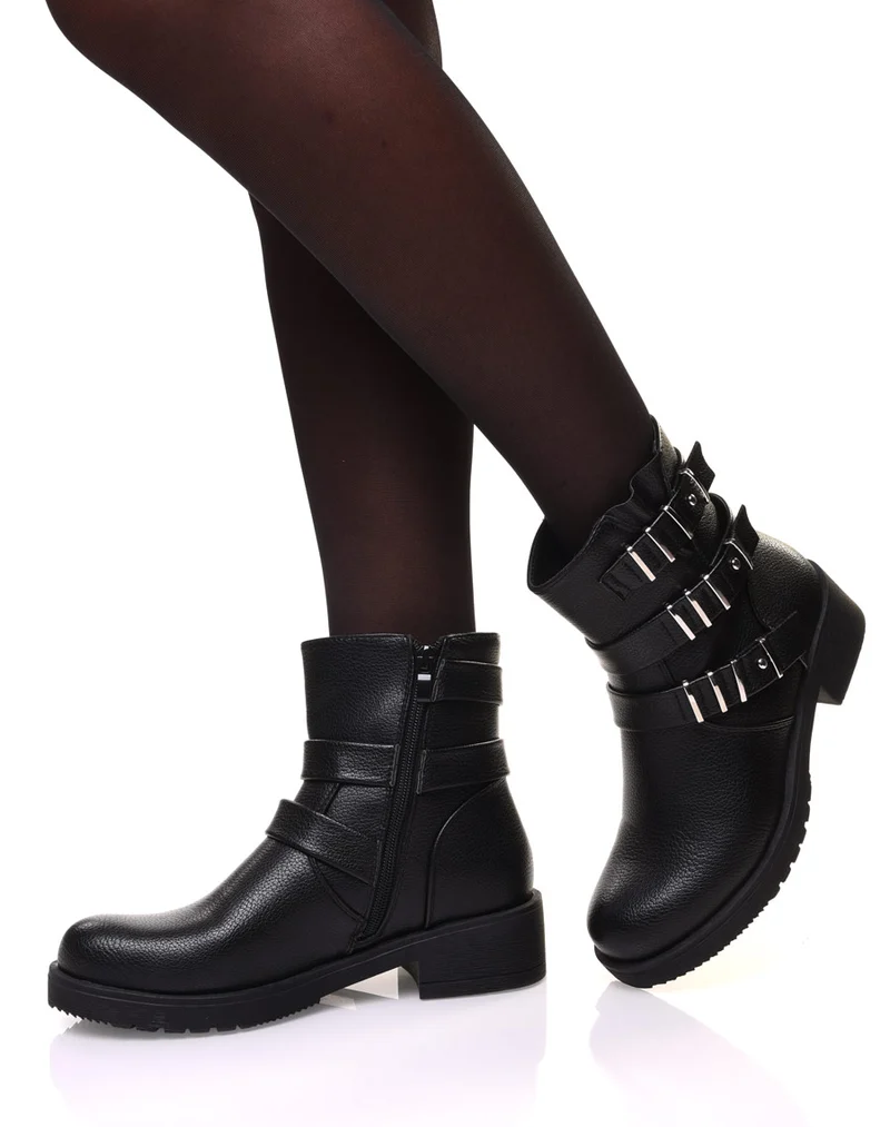 Bottines noires à sangles multiples